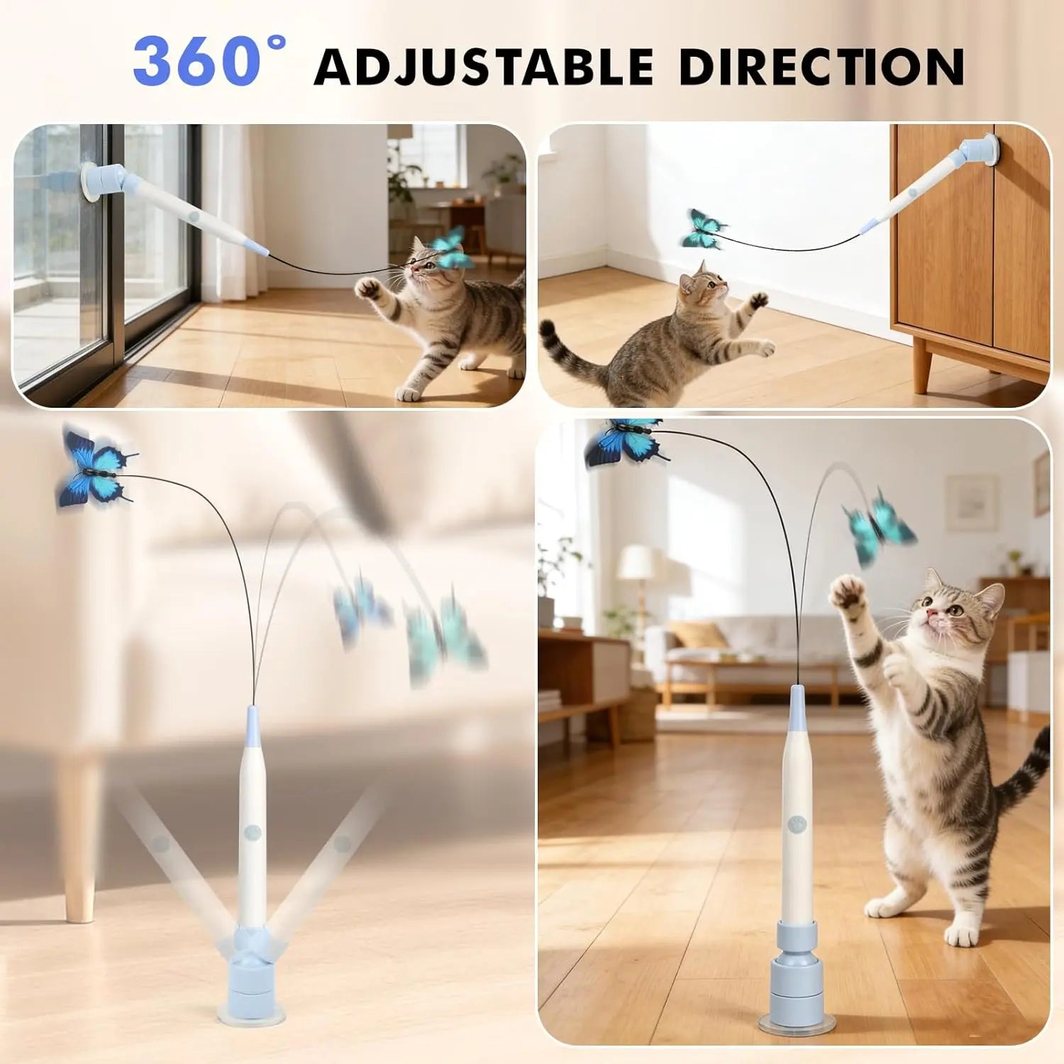 Rotating Butterfly Interactive Cat Toy - USB Rechargeable Automatic Teaser, 360° Spin, Random Movement, Steel Wire, Self-Play & Handheld Modes, Durable Suction Cup, Universal Fit, Interactive Toy for Kittens & Adult Cats