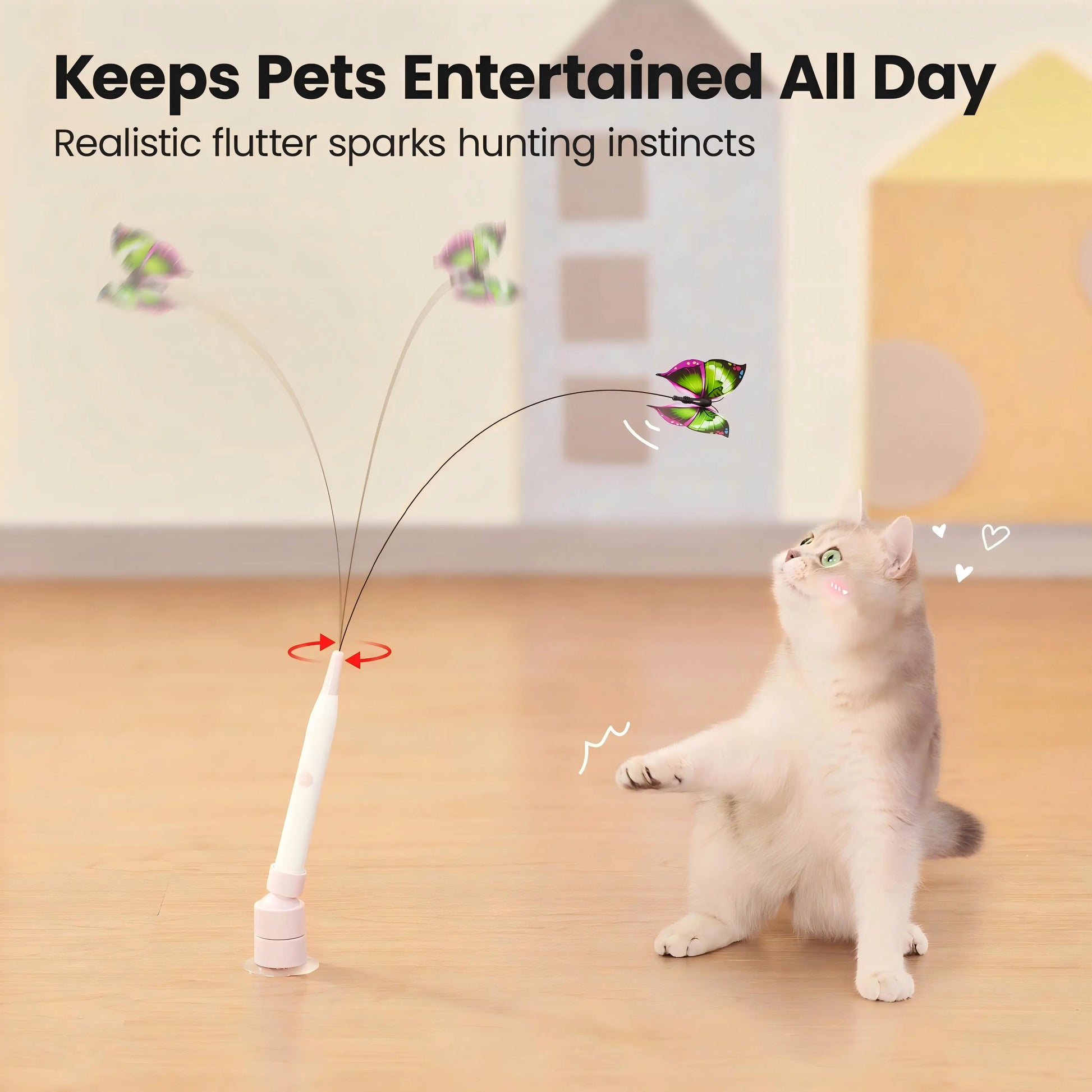Rotating Butterfly Interactive Cat Toy - USB Rechargeable Automatic Teaser, 360° Spin, Random Movement, Steel Wire, Self-Play & Handheld Modes, Durable Suction Cup, Universal Fit, Interactive Toy for Kittens & Adult Cats