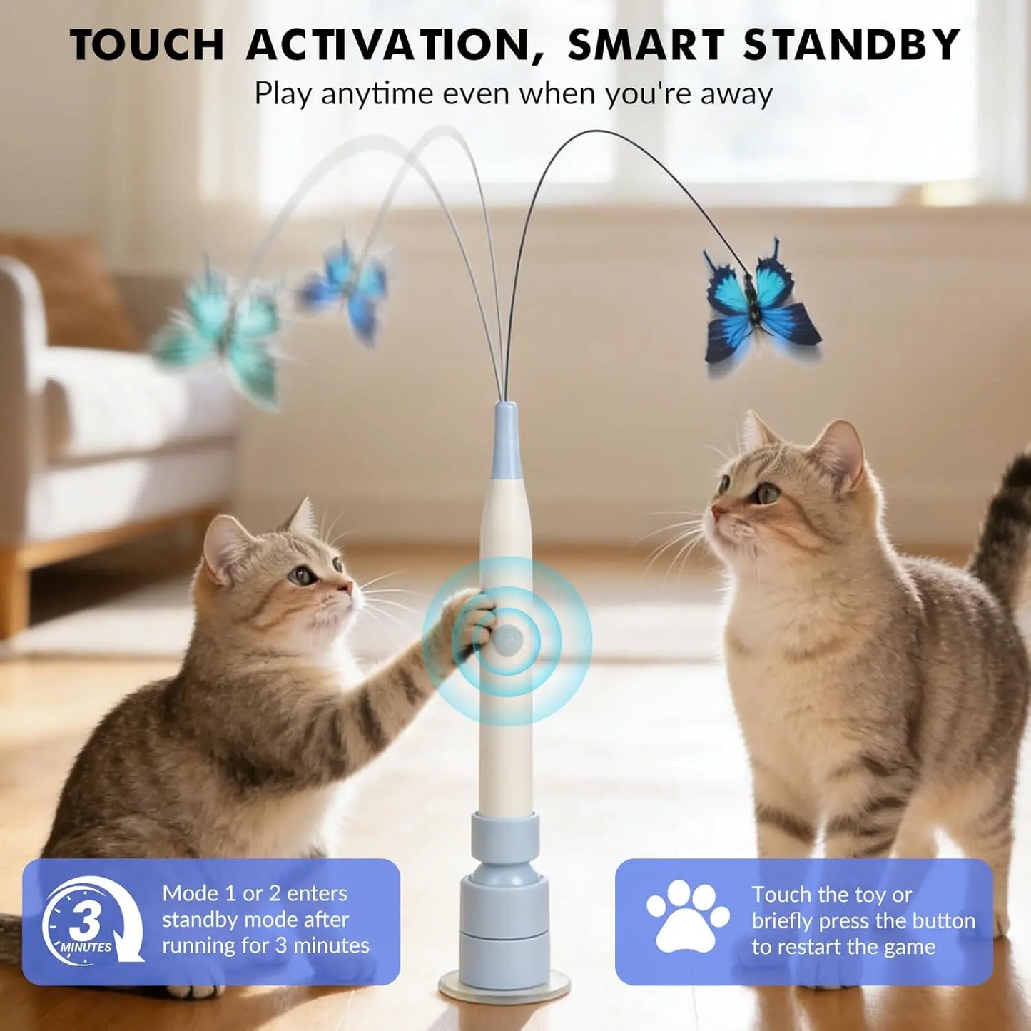 Rotating Butterfly Interactive Cat Toy - USB Rechargeable Automatic Teaser, 360° Spin, Random Movement, Steel Wire, Self-Play & Handheld Modes, Durable Suction Cup, Universal Fit, Interactive Toy for Kittens & Adult Cats