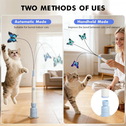 Rotating Butterfly Interactive Cat Toy - USB Rechargeable Automatic Teaser, 360° Spin, Random Movement, Steel Wire, Self-Play & Handheld Modes, Durable Suction Cup, Universal Fit, Interactive Toy for Kittens & Adult Cats