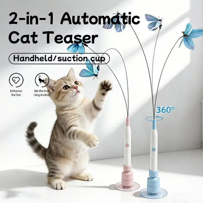 Rotating Butterfly Interactive Cat Toy - USB Rechargeable Automatic Teaser, 360° Spin, Random Movement, Steel Wire, Self-Play & Handheld Modes, Durable Suction Cup, Universal Fit, Interactive Toy for Kittens & Adult Cats